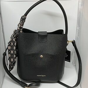 Nanette Lepore Black Bucket Purse with Scarf Accent and Adjustable Strap - NWT
